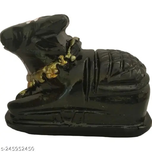 Pure black marble stone Nandi Pindi showpiece, handcrafted poly resin Tej Gifts statue for home puja or temple decor