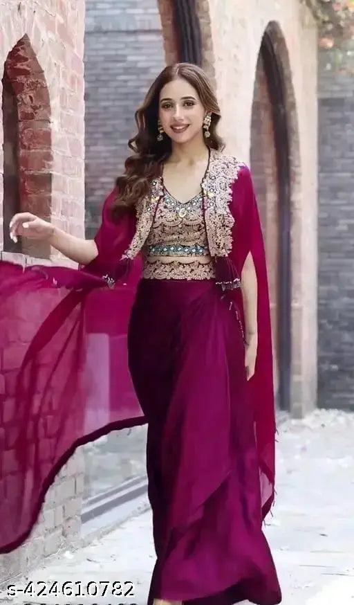 Silk and chiffon, full embroidered western pattern blouse with three-quarter sleeves. Heavy georgette fabric, Indian design