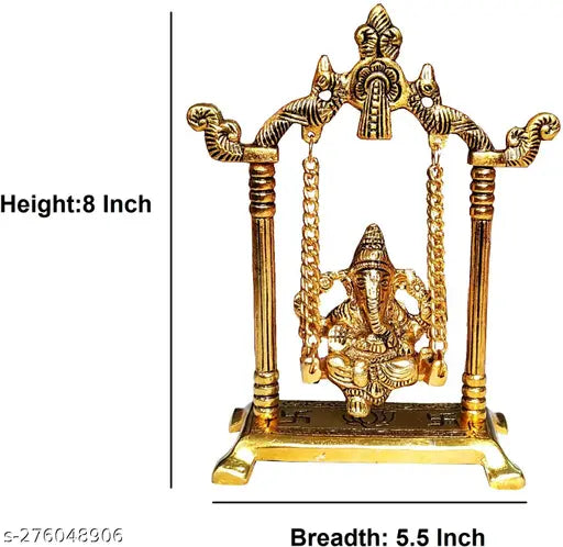 Metal Ganesh Jhula Idol for Vastu, HomeTempleOffice gifting, LBH16x6x21cm, handcrafted in India
