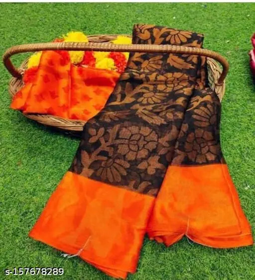 Multi-colored Brasso chiffon saree with printed net blouse, Indian ethnic wear