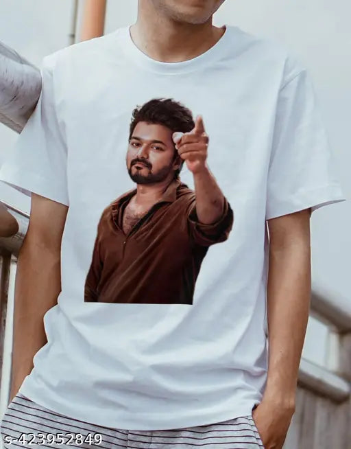 Thalapathy Vijay printed polycotton men's round neck half sleeves t-shirt - ultra soft, comfortable, lightweight
