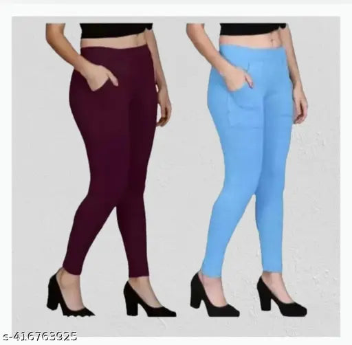 Cotton blend solid-color women's jeggings pack of 2, elegant and versatile fashion for various sizes