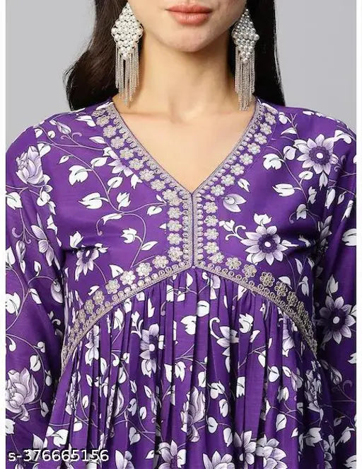 Versatile Vibes: Viscose rayon Alia Cut Kurta, Pant & Dupatta Set - print, stitched net, three-quarter sleeves