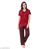 Mafia Western women's satin nightsuit, short-sleeved solid satin pyjama in various sizes (S, M, L), made in India