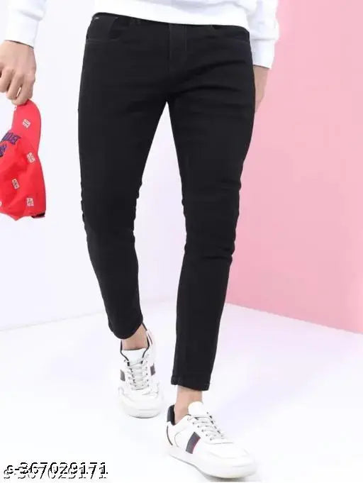 Cotton blend plain black jeans from MOD MEN, ideal for casual wear