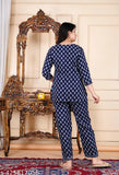 Trendy viscose rayon nightsuit with modern printed design, three-quarter sleeves - India