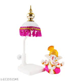 Multicolor poly resin Ganesh idol showpiece (17.5 x 5.5 x 4 cm), traditional handcrafted Lord Chatri Ganesh pagri on red & golden singhasan, ideal for home decor or gifting
