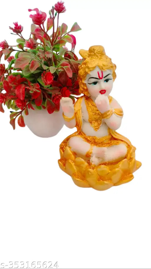Polyresin Krishna Idol for Home Decor, Handcrafted Indian Pooja Gift Showpiece (7cm x 12.5cm)