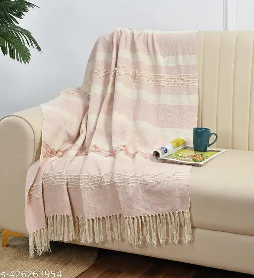Pink Handwoven Cotton Effel Throw, 130x180 cm, natural color palette, artisanal craftsmanship