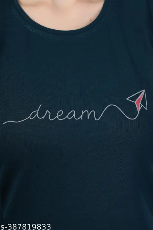 Teal hosiery cotton printed half sleeve T-shirt and pajama pants nightsuit set for women, ideal for sleepwear and loungewear