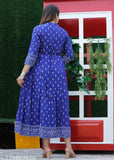 Traditional embroidery kurta, long sleeve, blue on navy fabric