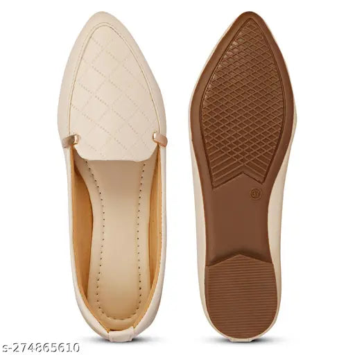 Synthetic ballerinas, PILOT CRM - textured, slip-on design for casual wear. Comfortable flat shoes with cushioned footbed, TPR sole. Perfect for daily use, office, college, parties or any occasion. Sizes: IND-3, IND-4, IND-5, IND-6, IND-8 (Made in India)
