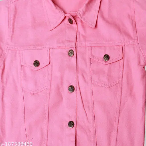 Denim washed classic fancy women's jacket, solid pattern, long sleeves, India-made