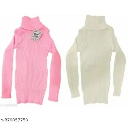 Multicolor wool high neck sweaters pack of 2 for girls, warm and trendy winter clothing with long sleeves