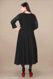 Flared net gown and kurtis for girl, self-designed three-quarter sleeve net dress on mannequin, India origin