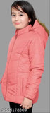 Pink and black padded children's winter jacket with hood