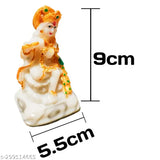 Marble Lord Krishna Murti playing flute, 5cm x 9cm x 5.5cm, Indian handmade decorative statue for pooja room or home decor