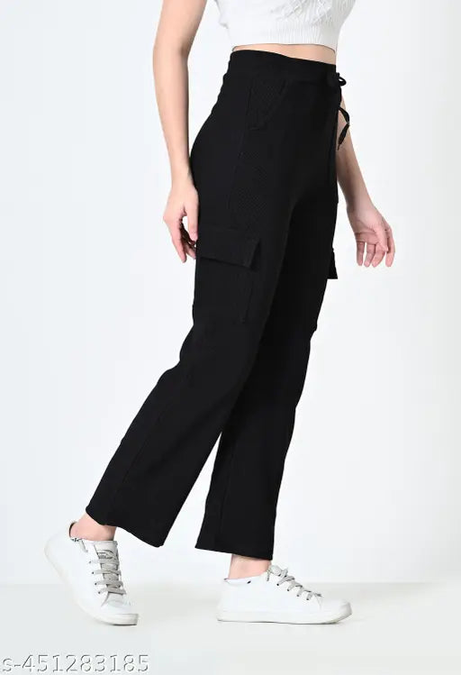 Trendy regular fit cotton blend solid color cargo pants combo of 2 for women & girls, high waist with multiple pockets, India origin
