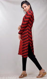 Womens straight print red woollen kurti, black pants