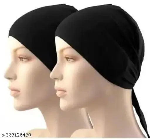 Black cotton hijab cap with ear coverings, two packs