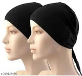 Black cotton hijab cap with ear coverings, two packs
