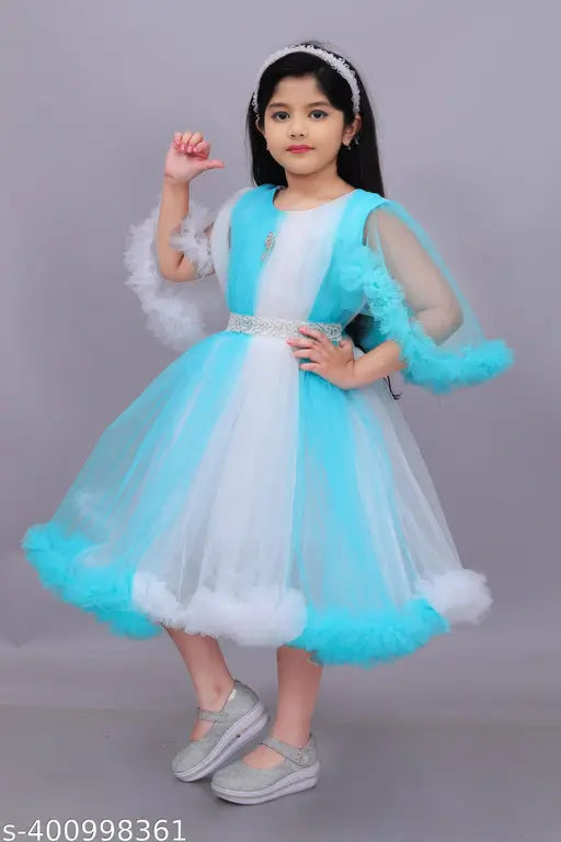 Net fabric, knee-length party dress for girls, embroidered design, JG LIMA FASHION