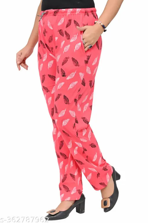 Pink printed cotton lower track pants