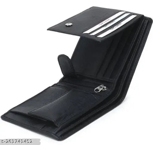 Men's faux leather wallet with solid pattern, features two compartments. New model from India, free size (L12cm x W9cm)