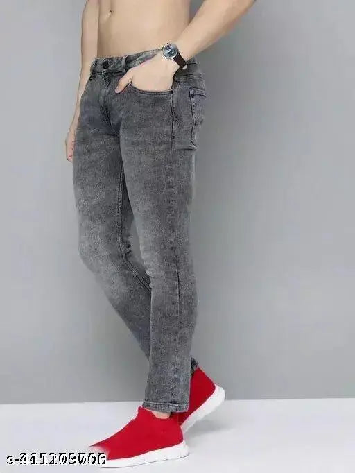 Grey denim jeans, dyed/washed, one pair for men (size 26-34), India origin