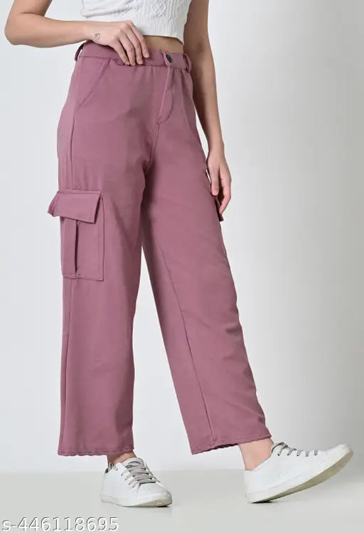 Pink cotton blend cargo pants for women
