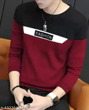Indian-origin men's cotton blend regular t-shirt, colorblocked design with long sleeves, superior quality, breathable comfort