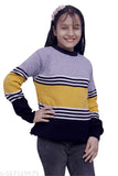 Litton yellow woolen sweaters, colorblocked, long sleeves for kids aged 2-12, India origin
