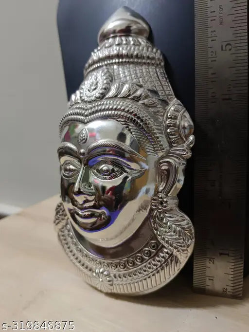 Brass Lakshmi face Mukhuta Indian god idol, intricate brass details