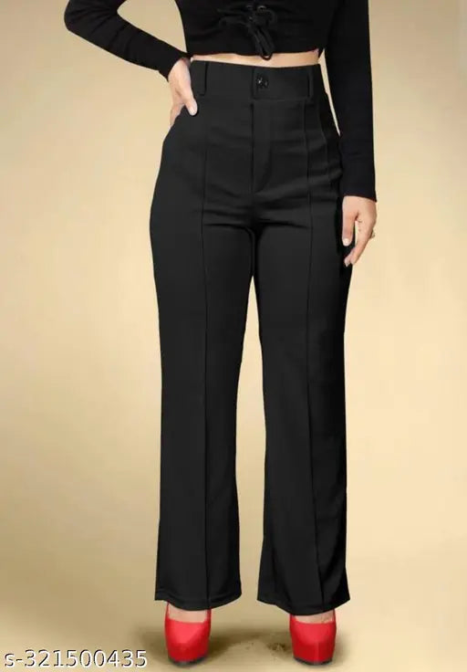 Black cotton high-waisted trousers with pockets