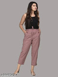 Peach rayon regular fit women's trousers, India-made casual or workout wear
