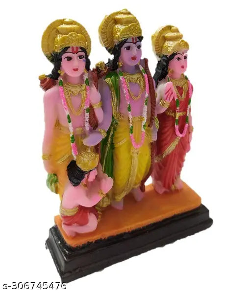 Indian 4-inch Ram Darbar polyresin statue featuring Lord Rama, Sita, Lakshman, and Hanuman in traditional poses - Religious idols for home temple decor