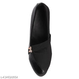 Women's black heeled slip-on shoes with a wedge sole, half leather, half lycra, adorned with a bow on top