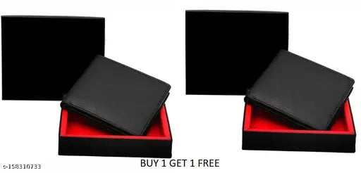 Classic faux leather men's wallet set of 2, solid pattern, free size, Indian origin