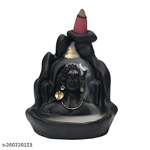 Adiyogi and gold smoke poly resin figurine, decorative backflow showpiece with 20 free fragrance cones - Indian handcrafted idol for home decor