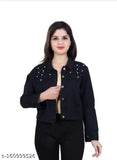 Embellished cotton blend women's jacket ZB, short sleeves, embellished net pattern, available in S, M, L, XL. India-made fashion jacket on hanger