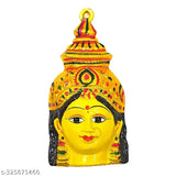 Yellow aluminium Yantra, 7-inch Varamahalakshmi idol adorned with jewels from Shivoo Fashion