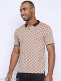 Austin Wood men's peach checks cotton blend t-shirt, short sleeves, printed pattern on chest area