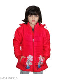 Red hooded jacket, soft cozy fabric, cute design winter wear for baby girls
