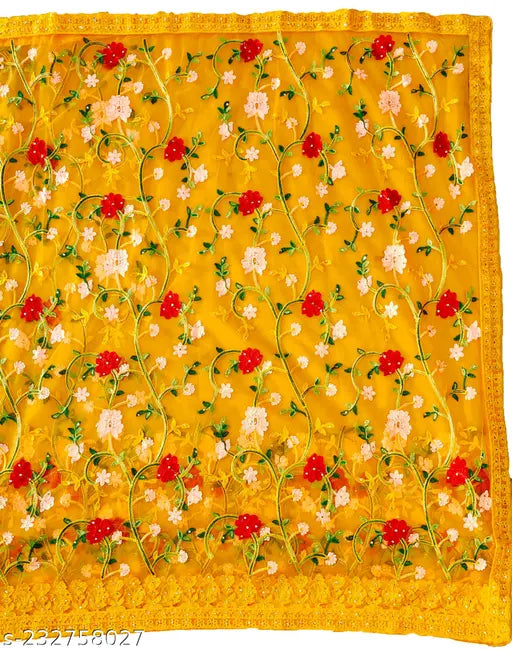 Indian net saree with heavy embroidery and dupion silk blouse, free size, exclusive design