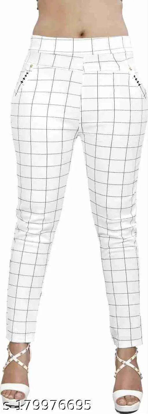 Multicolor check Lycra pants for women and girls (pack of 2), free-size with 35" length