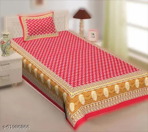 Jaipuri 150 TC Single Bed Cotton bedsheet Traditional Floral and 1 Pillow Cover, Plain Premium, Superior Elegant 63 X 90 inches(FDH72E Multicolor)