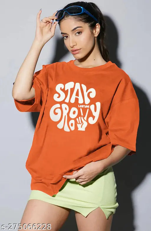 Trond Women Oversized Cottonblend Half Sleeve Drop Shoulder T-shirt | Plus Size Also Available
