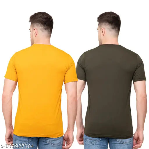 Ekom Trendy Cotton Men Wings Printed Tshirts Pack Of 2 - Mustard & Olive