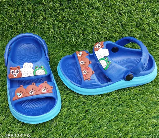 Blue kids' clogs with bear stickers