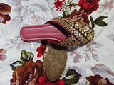 Maroon embroidered synthetic Mojari ballerina flat, Indian ethnic footwear for women and girls